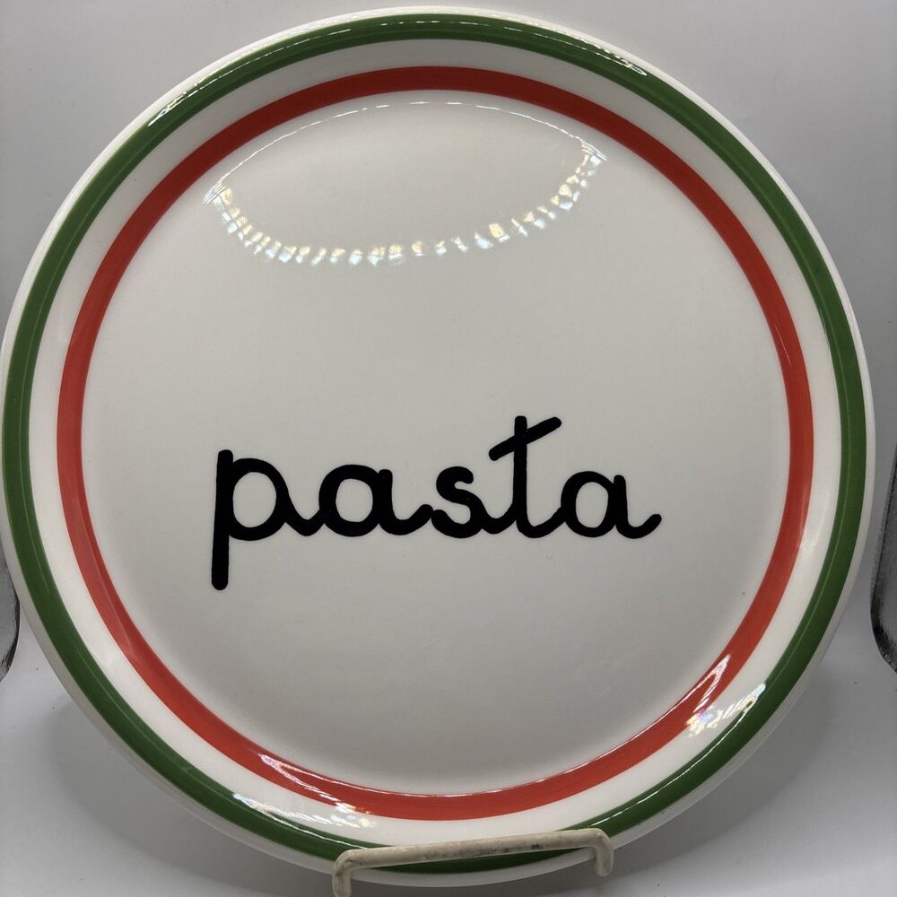 Baldelli Italia Dinner PASTA Plates 11-1/2" Red Green Stripes Vintage Spaghetti